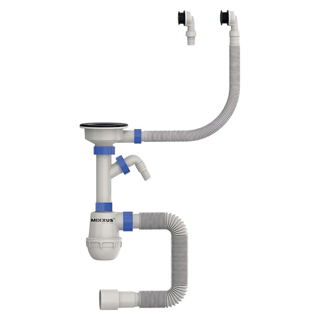 Сифони (умивальник/мийка) MIXXUS SK-06-BL Сифон для кухні 3 1/2x40 з пластиковою сіткою, відведенням для пральної машини, гнучким круг. переливом (MI8196)