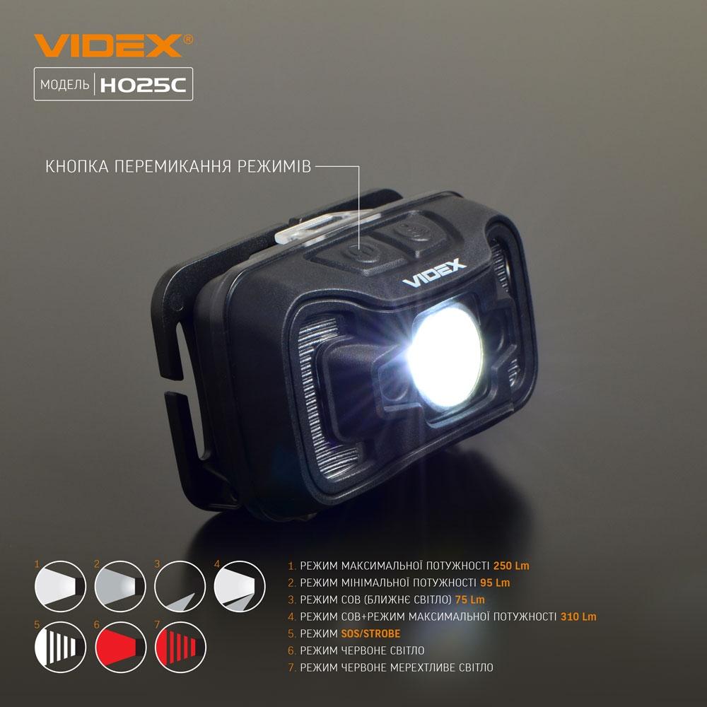 Ліхтарі налобні VIDEX Ліхтар налобний 310Lm 5000K VLF-H025C