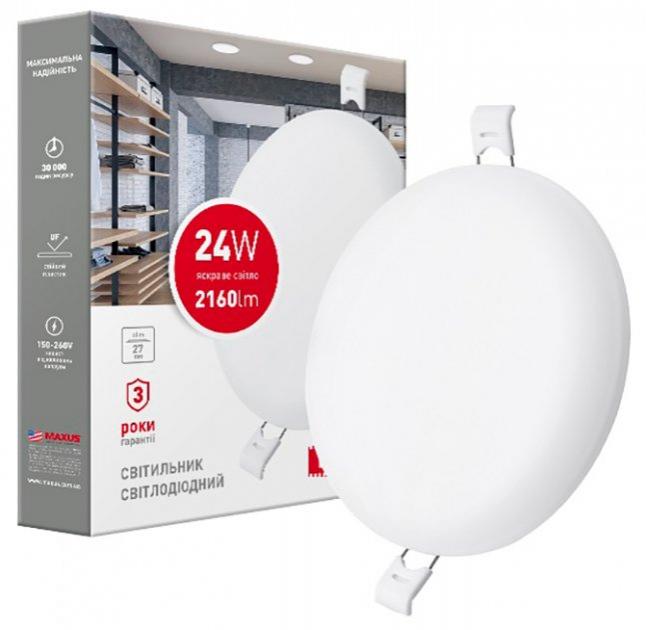 LED-Світильники (вбудовані) MAXUS LED-Світильник вбудований 24W 4100K 2160Lm 1-MSP-2441-C
