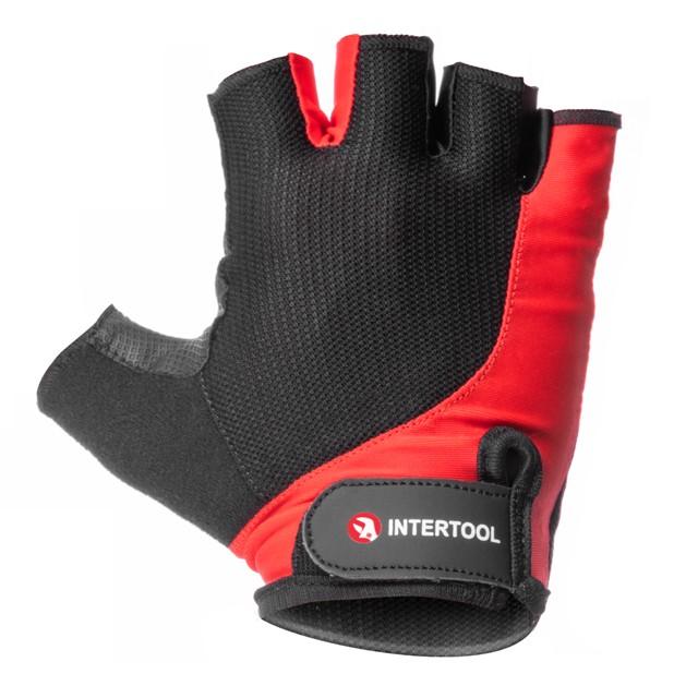 Перчатки INTERTOOL Перчатка без пальцев, экокожа sryno, дышащая ткань на тыльной стороне из лайкры, защитные вставки на ладони, фиксация ремешком на липучке, 10 SP-0144