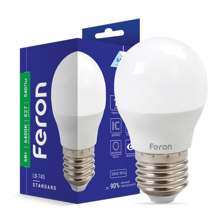 LED-Лампи Feron LED-Лампа STANDART куля 6w 6400k E27 LB-745