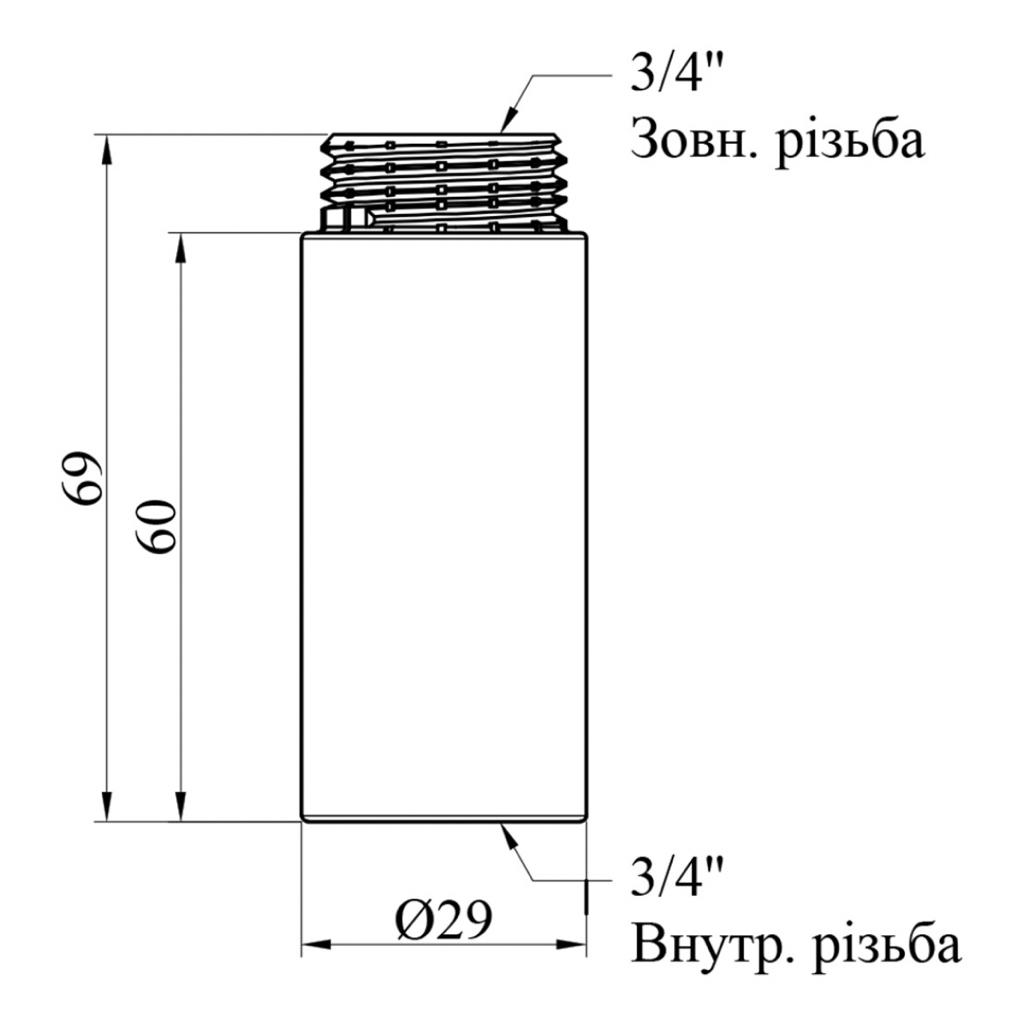 Фитинги резьбовые хромированные Chrome KARRO Удлинитель хром. 3/4 60 мм. KR3209
