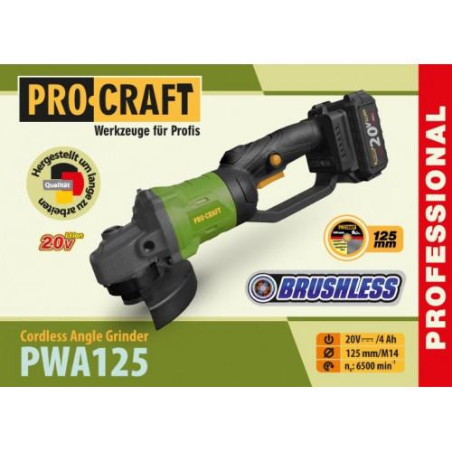 КШМ (акумуляторні) PROCRAFT КШМ акумуляторна безщіткова Ø125мм 20V (з АКБ 1*4Ah та ЗП) PWA125