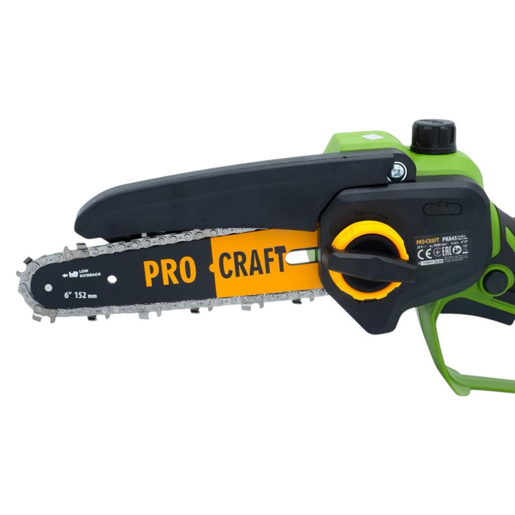 Пилки ланцюгові акумуляторні PROCRAFT Пила МІНІ ланцюгова аккумуляторна безщіткова (з АКБ *2A/h та ЗП +  кобура + кейс +  ланцюги 2 шини) PKA45