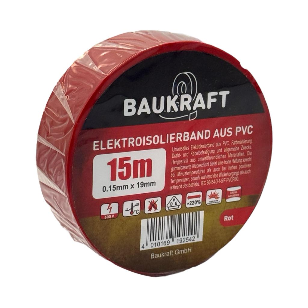 Ізоляційна стрічка BAUKRAFT Ізоляційна стрічка 0,15мм.*19мм.*15м. (червона) 166490