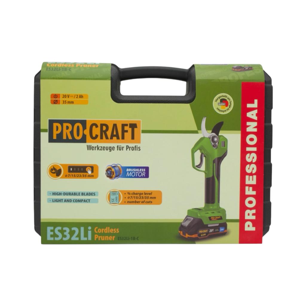Секатори акумуляторні PROCRAFT Секатор акумуляторний безщітковий (1 АКБ/2Ah та ЗП+ кейс) ES32Li
