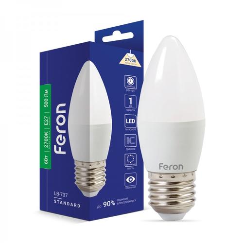 Feron LED-Лампа STANDART свічка 6w 2700K E27 LB-737