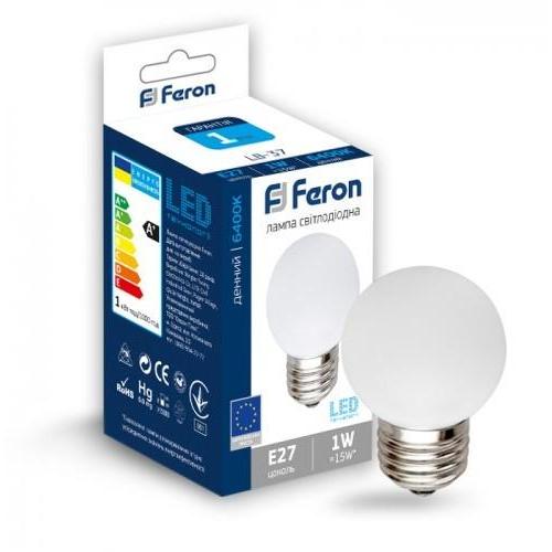 Feron LED-Лампа куля 1w E27 (біла) LB-37