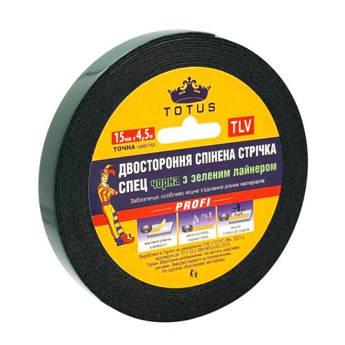 TOTUS Двостороння клейка стрічка СПЕЦ 15мм*1мм.*4,5м (чорна)