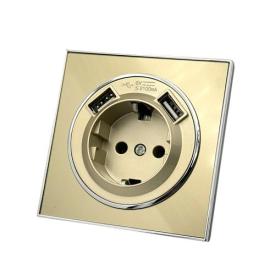 RightHausen LAURA Розетка внутр. 1-а з/з + 2 USB (золото) HN-015241