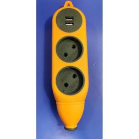 Колодка для удлинителя 2+2гнезда+2*USB б/у (оранжевая)