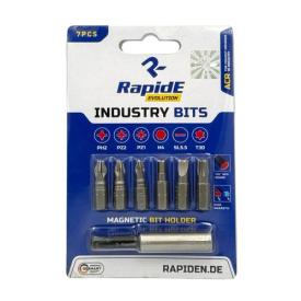 RAPIDE INDUSTRY Набір магнітних біт 25мм. ( PH2; PZ2; PZ1; H4; SL5.5; T30) + бітотримач RAHФ-00000393