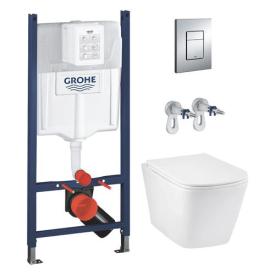 GROHE Solido 3 в 1 3884966Q Інсталяція +  Унітаз безобідковий Kroner Eifel WHI493436 TORNADO з сидінням Slim Duroplast / Soft-close / Quick relase KE493436WHIT (3884966KE493436T)