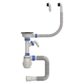 MIXXUS SK-06-BL Сифон для кухні 3 1/2x40 з пластиковою сіткою, відведенням для пральної машини, гнучким круг. переливом (MI8196)