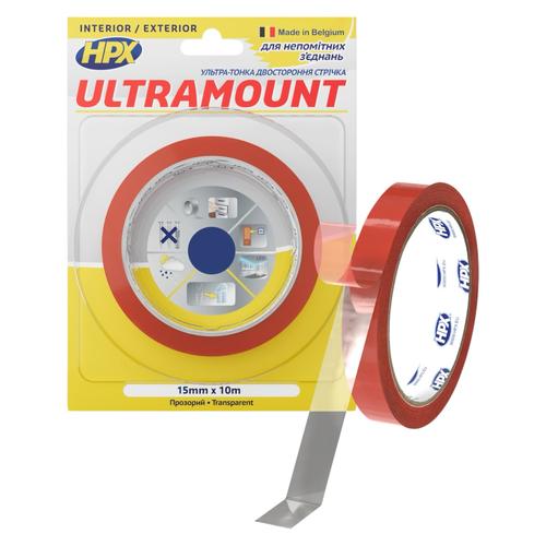 HPX Стрічка двохстороння ULTRA MOUNT 15мм.*0,2мм.*10м. прозора (блістер) UM1510