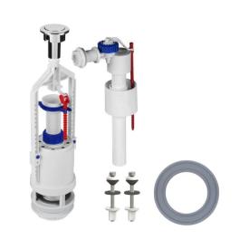 SoloPlast АБк-02 Выпускной комплект арматуры для бачка унитаза с функцией СТОП (1 кнопка/боковой подвод 1/2)