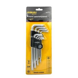 SIGMA Набір шестигранних Г-подібних ключів TORX T10-T50мм. 9шт. (середні з отвором) 4022221