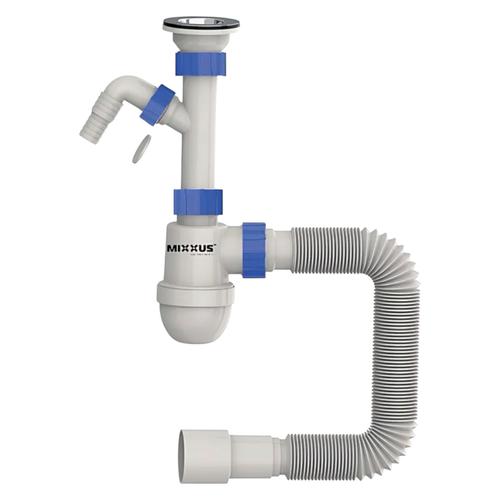 MIXXUS SU-02-B Сифон для умивальника 1 1/2x40 з литим випуском та відводом для пральної машини (MI8185)