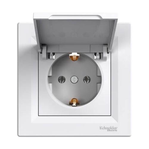 Schneider ASFORA Розетка 1-а з/з з кришкою (біла) EPH3100121