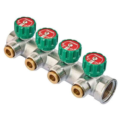 KOER KR.1127-4 - 1x4 - 3/4 Ways Колектор вентильний з адаптером (євроконус-площина) (KR4948)