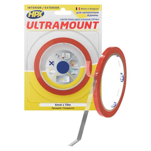 HPX Стрічка двохстороння ULTRA MOUNT 6мм.*0,2мм.*10м. прозора (блістер) UM0610