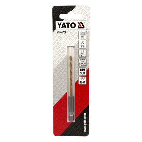 YATO Сверло по металлу титановое HSS-TIN, Ø3,5мм., L=90мм., HEX-1/4 YT-44756