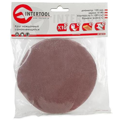 INTERTOOL Круг наждачний самоклеючий 125 мм, папір клас С, щільність 120 г/м2, К180, уп. 10 од. BT-0518