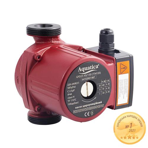 AQUATICA Насос циркуляционный 100Вт Hmax 6м Qmax 75л/мин Ø1½ 130мм+гайки Ø1 774133