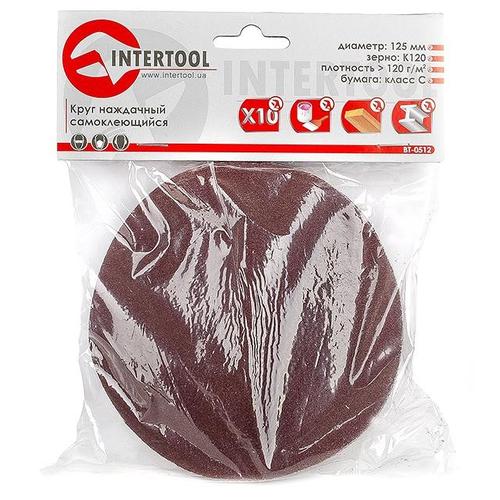 INTERTOOL Круг наждачний самоклеючий 125 мм, папір клас С, щільність 120 г/м2, К120, уп. 10 од. BT-0512
