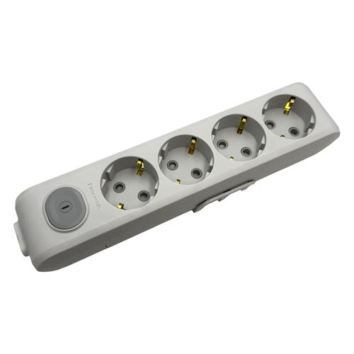 Panasonic X-tendia Колодка для подовжувача 4-а з/з, захист. шторки +  вимикач (сіра) WLTA0440-2GR