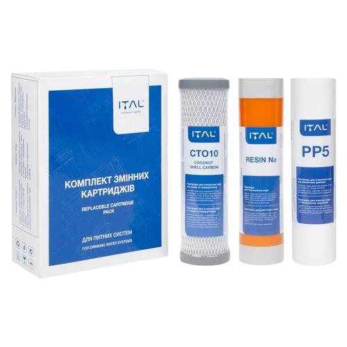 ITAL ST3IT Комплект змінних картриджів ЖОРСТКІСТЬ 1-2-3 (PP5 + ST10IT + CTO-S10IT) для фільтру зворотного осмосу