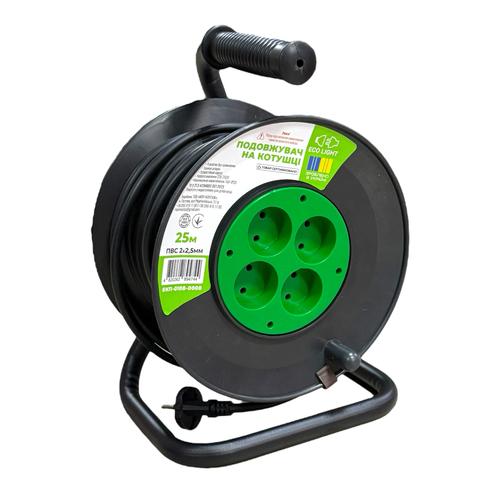ECO LIGHT Подовжувач електричний на котушці 4 розетки б/з  IP20 (25м.) (2*2,5) ЕКП-0108-0008