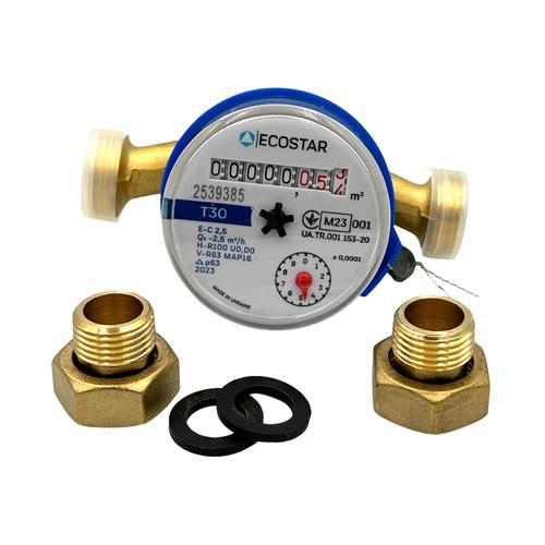 ECOSTAR Лічильник холодної води з монтажним комплектом DN15 1/2 L110 E-C 2.5