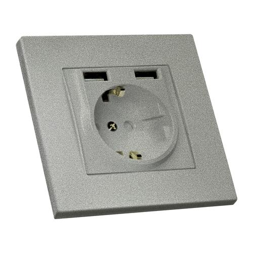 MUTLUSAN RITA Механізм розетки внутр. 1-й з/з +2* USB (срібло) 47-11-88