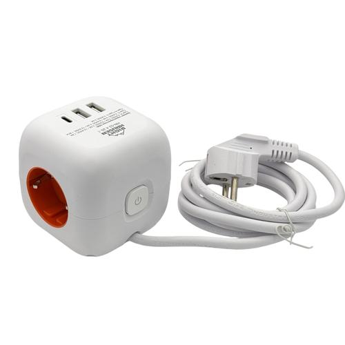 RightHausen Подовжувач електричний 3р./1,5м. з/з + вимикач, Type-C, 2*USB (білий) HN-024201
