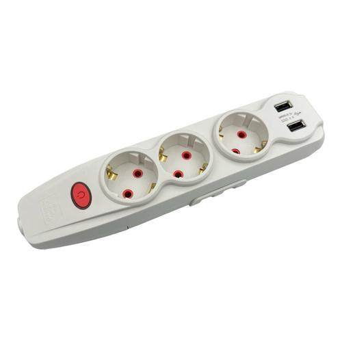 RightHausen KRIS Колодка для удлинителя 16A IP20 3-я с/з + выключатель и 2*USB (белая) HN-082301