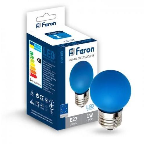 Feron LED-Лампа куля 1w E27 (синя) LB-37