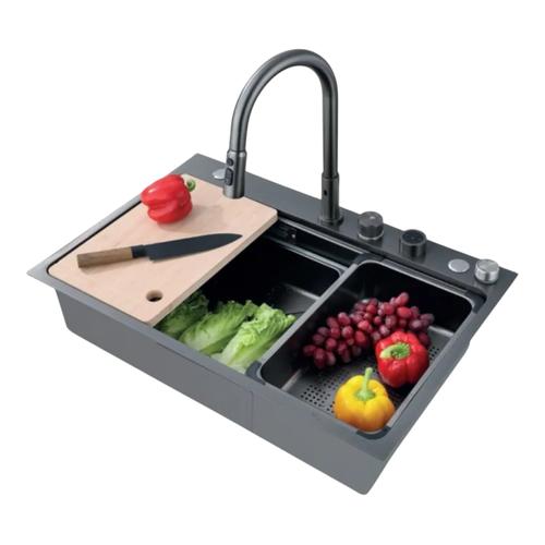 ZERIX ZH7548-SET-03 NANO-BLACK Кухонна мийка багатофункціональна 750*480*215мм. (з PVD  покриттям)