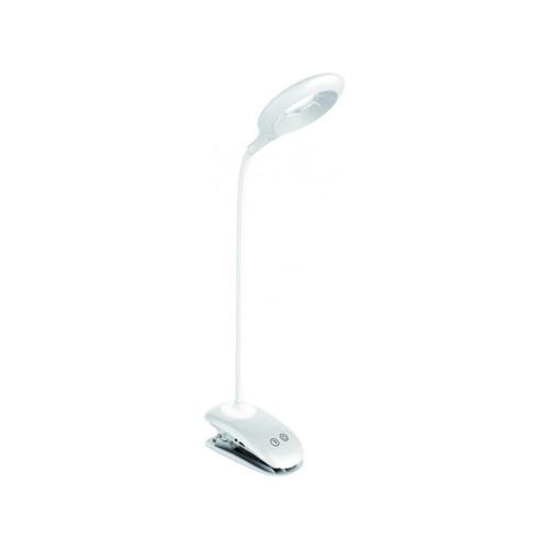 LUXEL Настольная LED-лампа акум. 6W 4000K 390Lm 1200 мАч. на прищепке с ночником + USB (БЕЛАЯ) TLC-04W