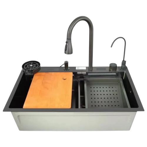 ZERIX ZH7546-SET-07 DECOR NANO-BLACK Кухонна мийка багатофункціональна 750*460*215мм. (з PVD  покриттям)