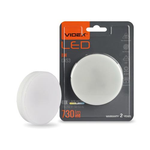 VIDEX LED-Лампа GX53 8W 4100K 730Lm VL-GX53-08534