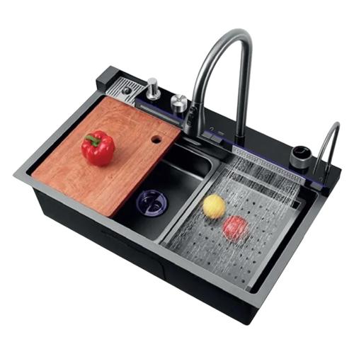 ZERIX ZH7546-SET-02 DECOR NANO-BLACK Кухонна мийка багатофункціональна 750*460*215мм. (з PVD  покриттям)