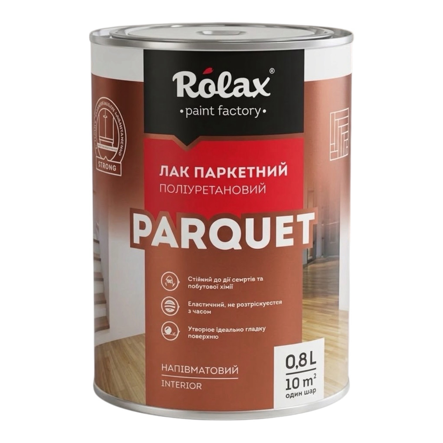 ROLAX PARQUET Лак поліуретановий ДЛЯ ПАРКЕТУ напівматовий 0,8кг.