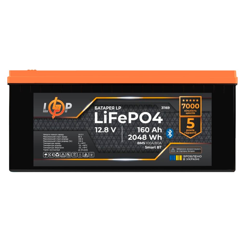 LogicPower Акумулятор LiFePo4 12,8V/160Ah 2048Wh (BMS 100A/80А) пластик Smart BT 31169