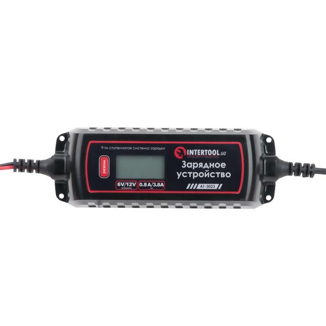 INTERTOOL Зарядное устройство 6/12В, 0.8/3.8А, 230В, зимний режим зарядки, дисплей, максимальная емкость заряжаемого аккумулятора 1.2-120 а/ч AT-3023