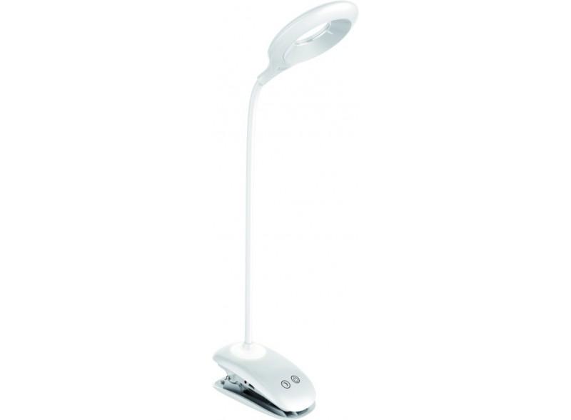 LUXEL Настольная LED-лампа акум. 6W 4000K 390Lm 1200 мАч. на прищепке с ночником + USB (БЕЛАЯ) TLC-04W