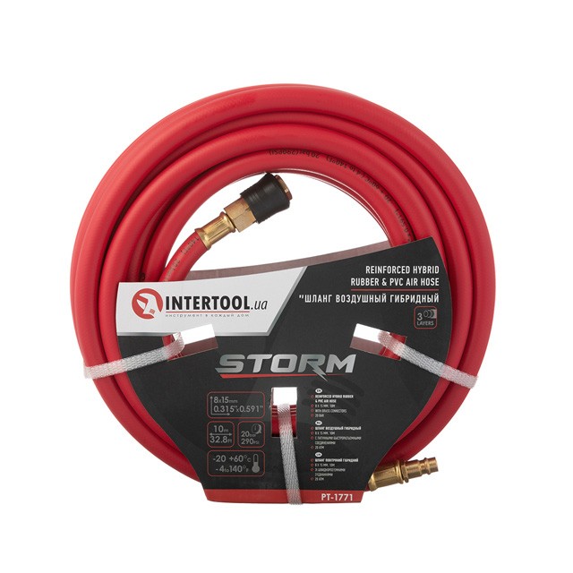 INTERTOOL Шланг гибридный, профессиональный, 20 атм, 8*15мм, 10м с латунными быстроразъемными соединениями, STORM PT-1771