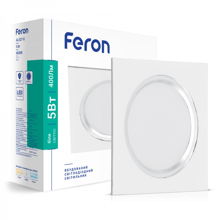 Feron LED-Світильник вбудований 5W 4000K 400Lm (білий) AL527-S