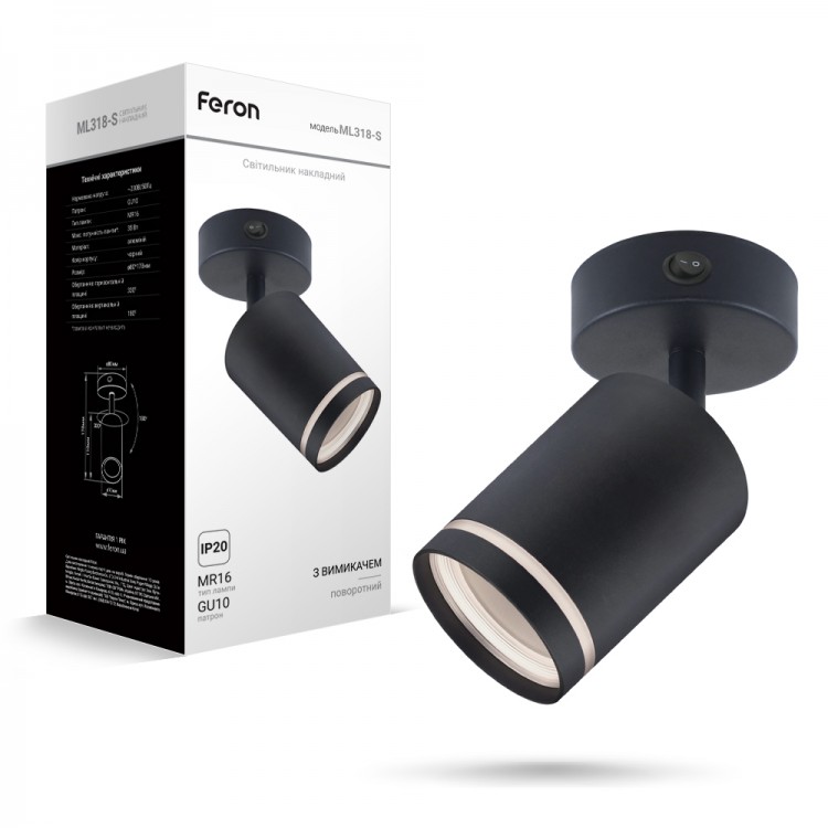 Feron Светильник накладной поворотный MR16/GU10 (чёрный) ML318-S