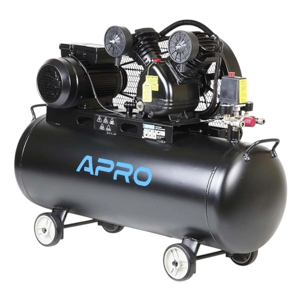 APRO Компресор двоциліндровий ремінний OFBD-100 2.2кВт 402л/хв 8бар 100л (2 крана) + олива 0,5л 850182